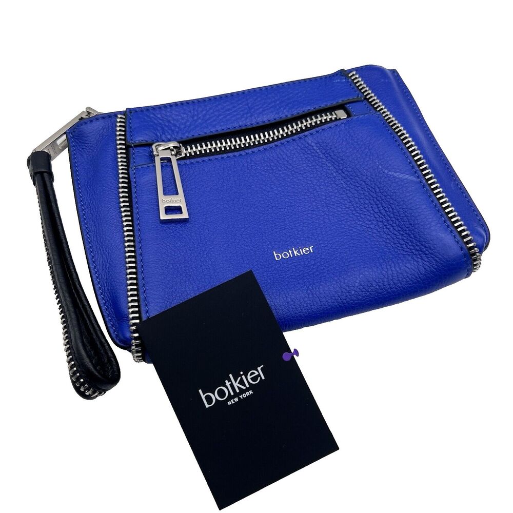 BOTKIER NEW YORK Soho Clutch Pebbled Leather Wristlet Zipper Electric Blue NEW